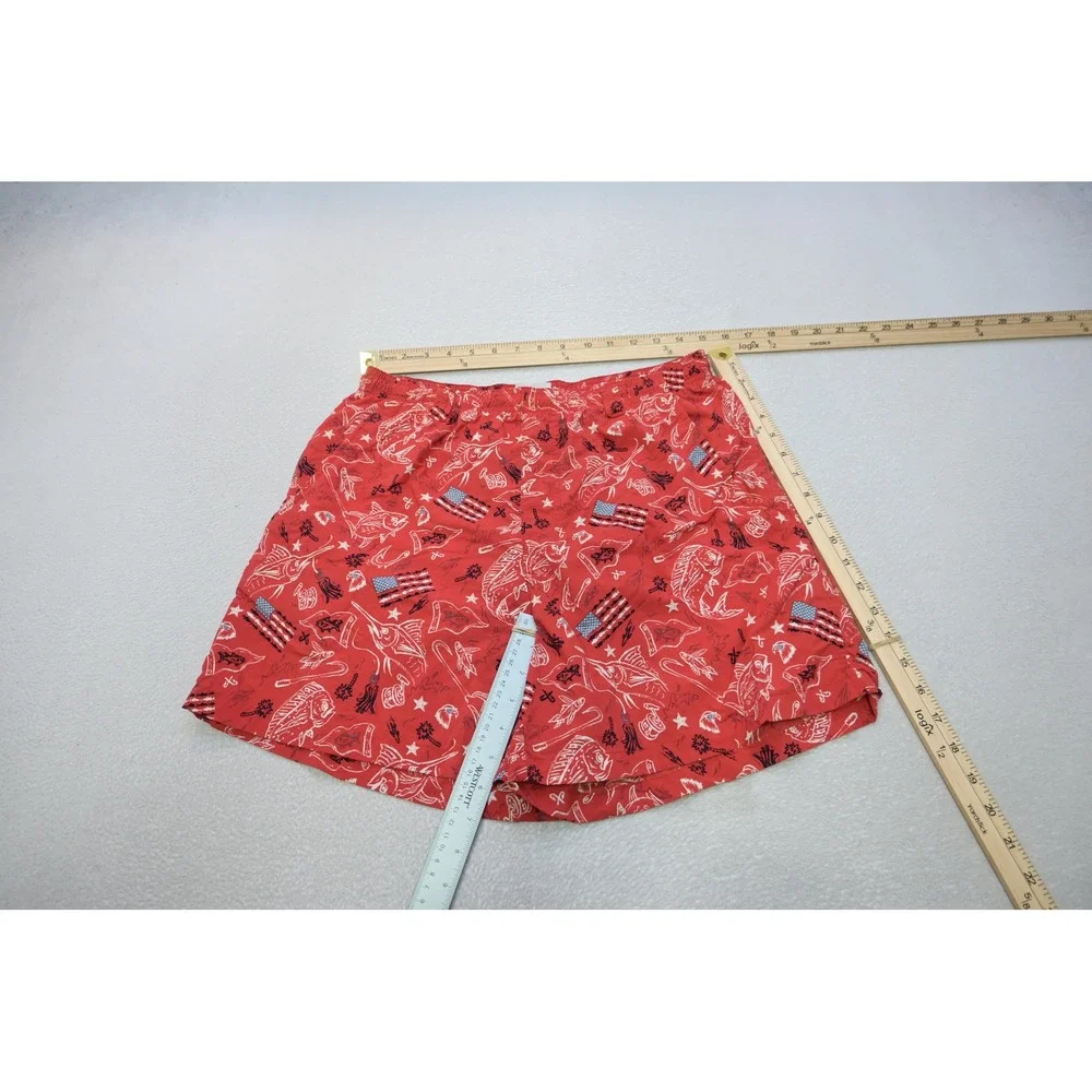 Columbia PFG Fishing Swim Trunks Shorts Mens Medium Red Patriotic Flag Marlin